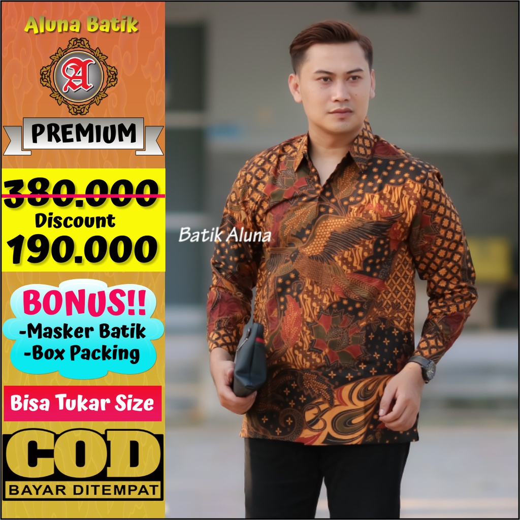 Kemeja Batik Pria Premium Lengan Panjang Pabrik Batik Aluna PCW 089