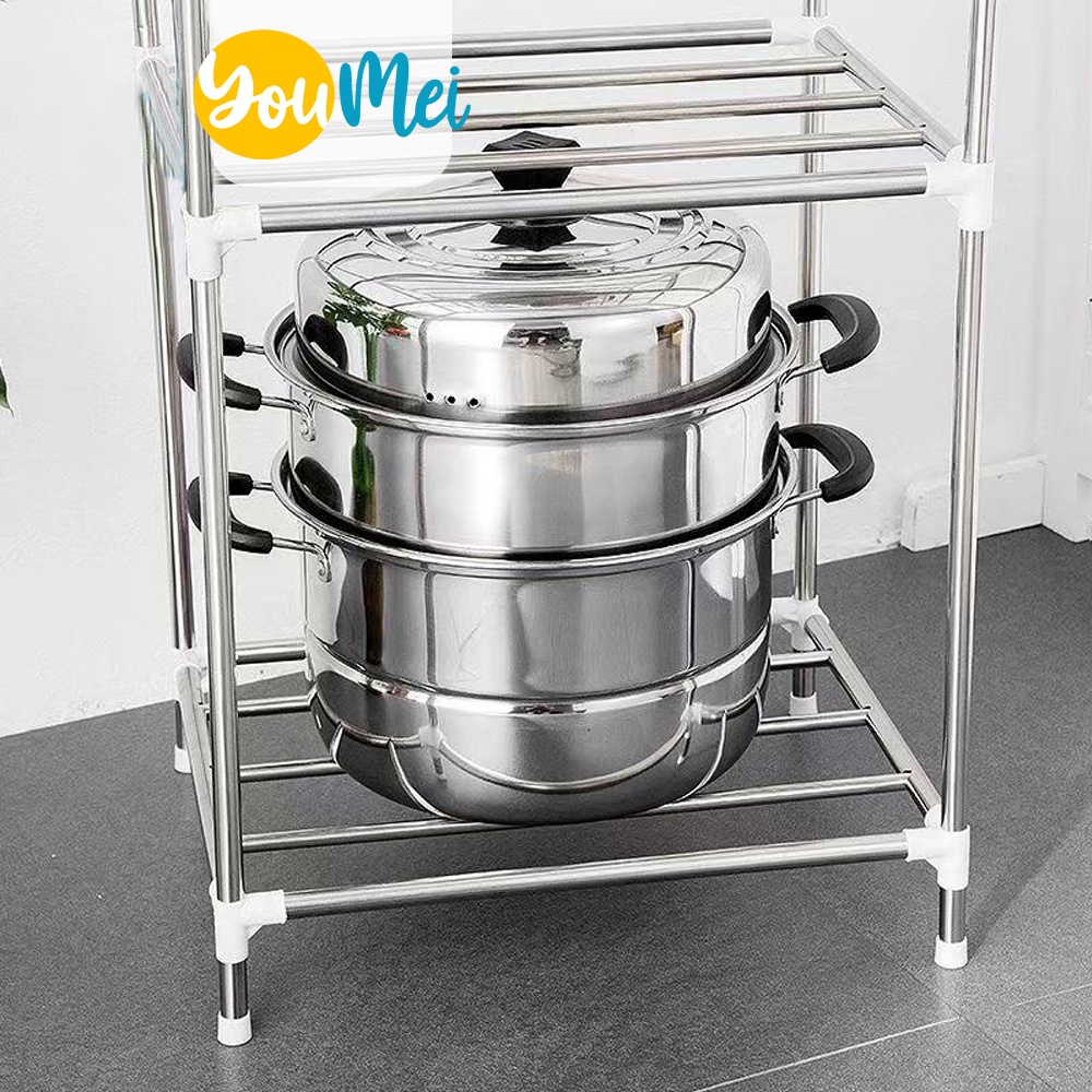 Rak Susun Dapur Kamar Mandi Tempat Panci Peralatan Dapur / Rak Penyimpanan Stainless Steel Bertingkat Serbaguna Mudah Dirakit - 1041