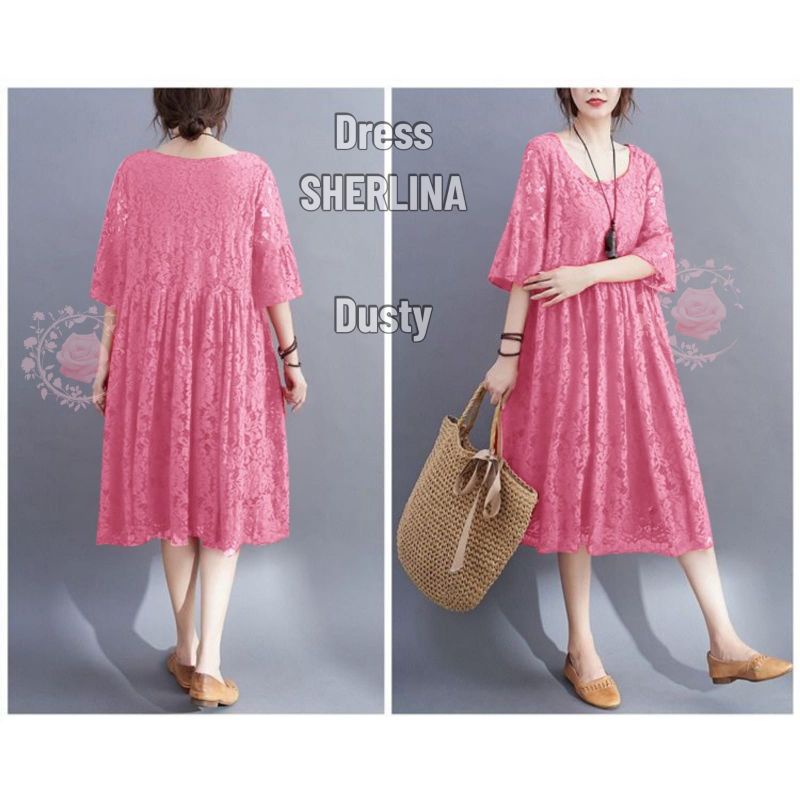 DRESS SHERLINA FASHION WANITA 4XL 3XL 2XL L/XL / BRUKAT PESTA FORMAL LENGAN PENDEK Jumbo / GAUN CANTIK