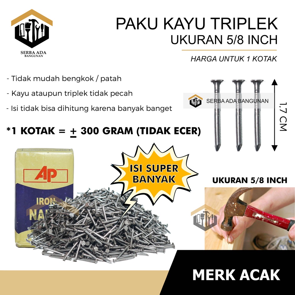 PAKU TRIPLEK 5/8&quot; MERK POWER TRIPLEX JARUM KACA / IRON PANEL PINS