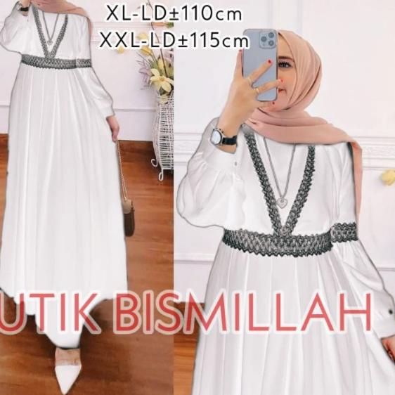 Alaliya Dress Gamis Qaisha Terbaru Lebaran 2022 Size M,L,XL,XXL Wanita Aplikasi Renda Pakaian Wanita