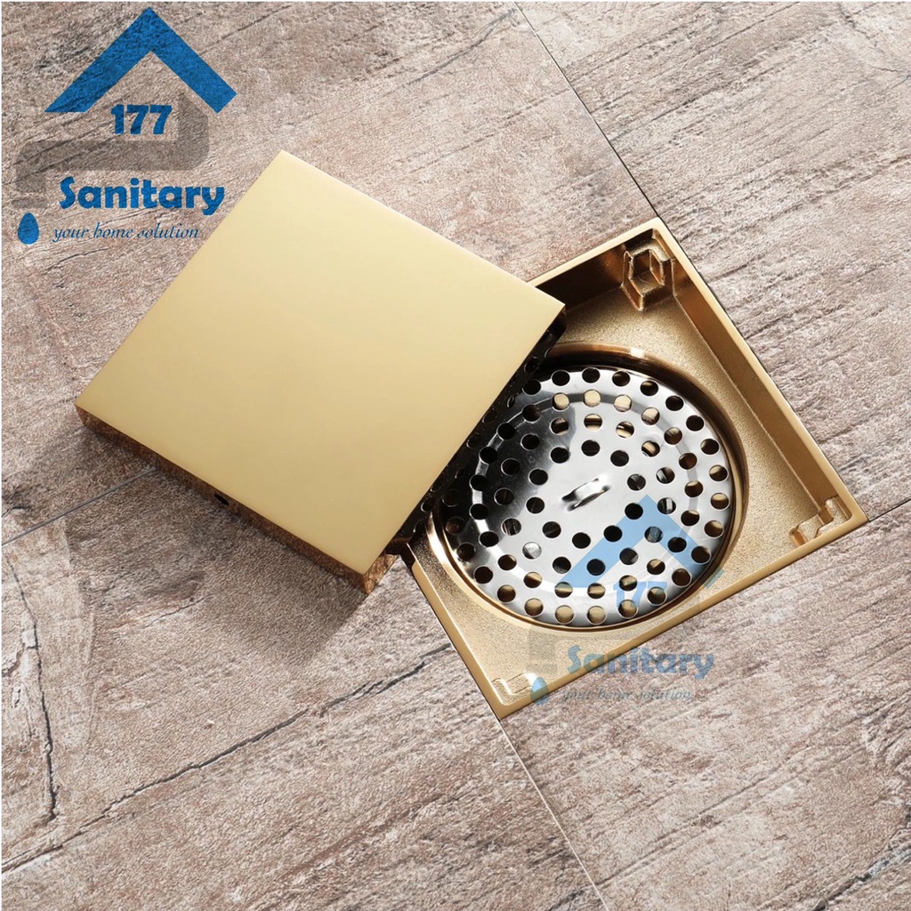 Smart Floor Drain KUNINGAN bisa isi Keramik GOLD- Saringan Got tebal tile drain EMAS kuning antik unik antique strainer brass pembuangan air mandi