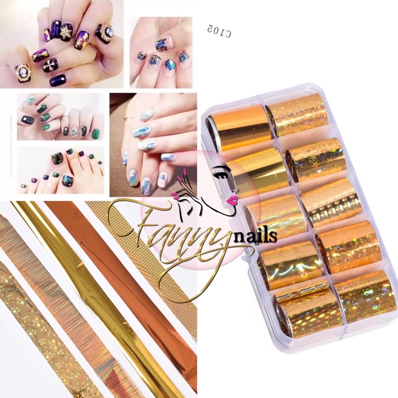 12 LEMBAR GOLD FOIL TRANSFERRED KERTAS FOIL TRANSFER FOIL GLASS NAIL ART GAYA JEPANG