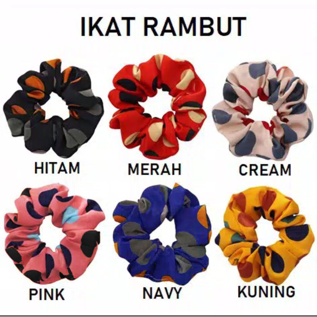 Ikat rambut kerut scrunchie ala korea style polkadot 2