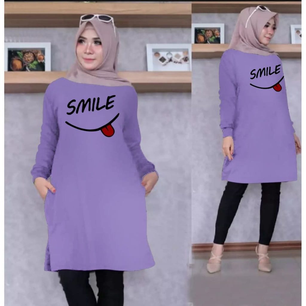 TUNIK WANITA TERBARU 2021 KEKINIAN / TUNIK WANITA MUSLIM/TUNIK WANITA DEWASA ATASAN MOTIF SMILE