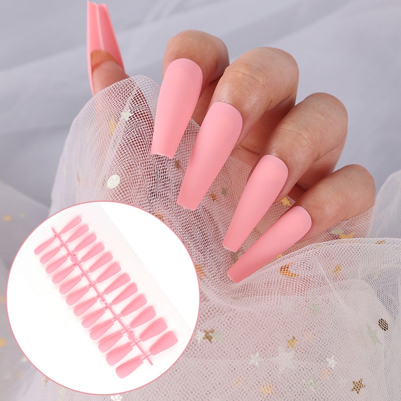 24 Pcs Kuku Palsu Panjang 12 Ukuran Berbeda Warna Solid Matte Bahan Akrilik Untuk Nail Art