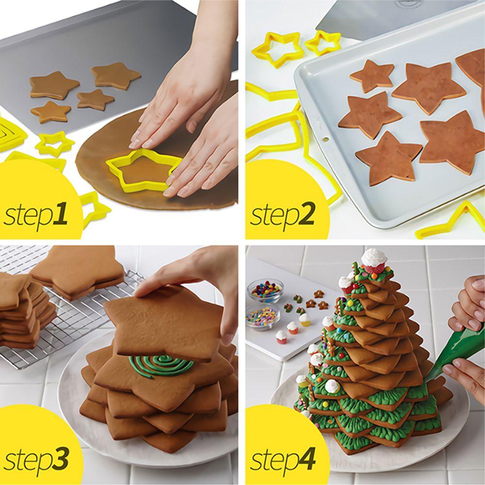 [Elegan] 3d Cookie Cutter 6pcs/Lot Plastik DIY Biskuit Pohon Natal Gula Kerajinan Fondant Tools