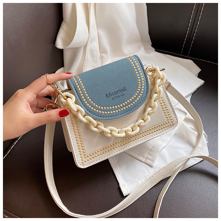 TAS SELEMPANG WANITA MEIN TA153W1 IMPORT KOREA PUTIH BIRU SLING BAG MEWAH KULIT RANTAI PESTA ABG ORI