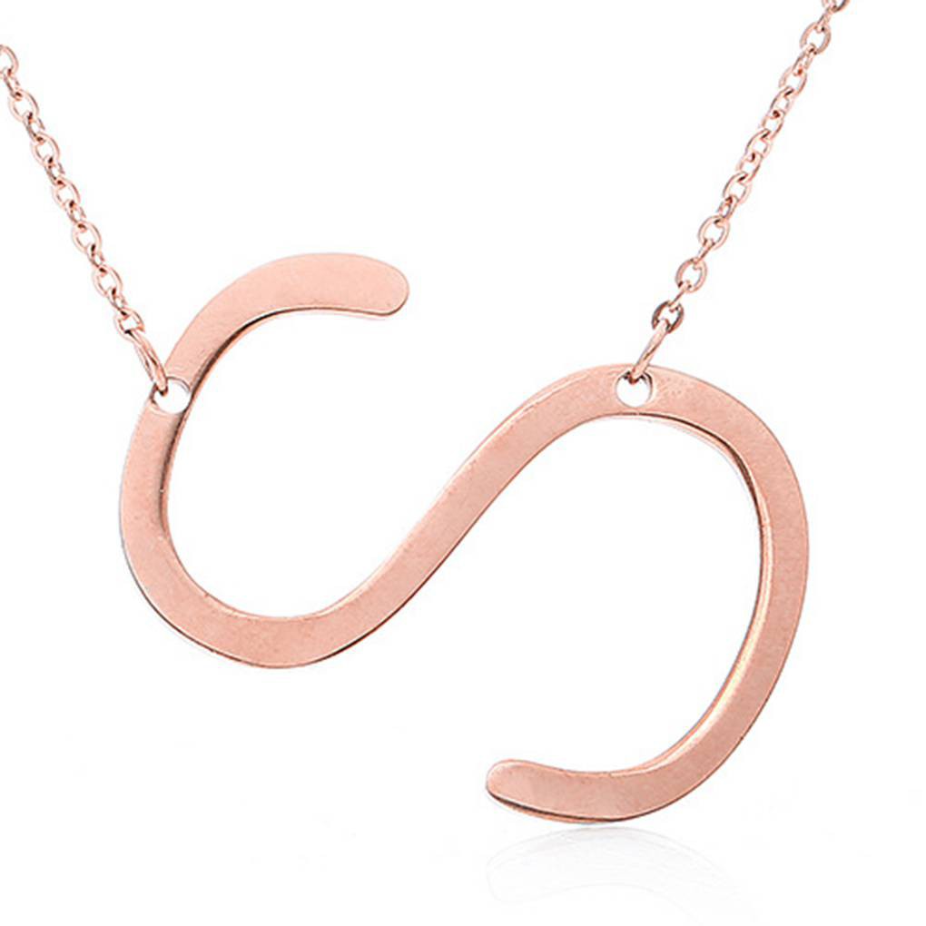 Kalung Rantai Liontin Motif Huruf Bahan Stainless Steel Warna Rose Gold Simple Elegan untuk Wanita