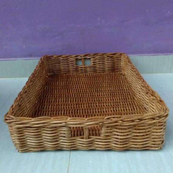 Keranjang rotan nampan besar persegi panjang penyimpan toples gelas serbaguna 45x35x10 cm