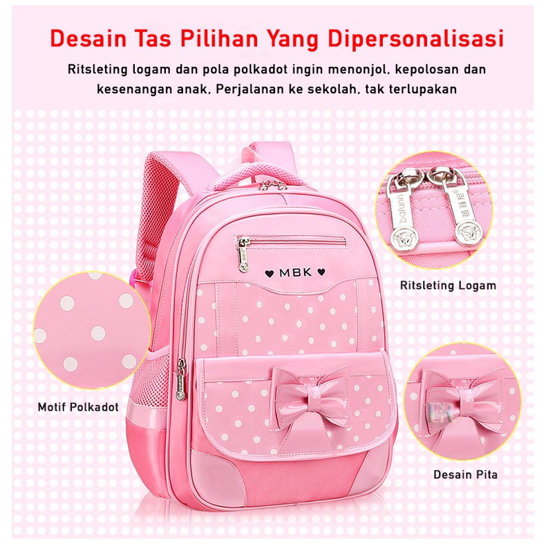 LNR Shop S-001 S-002 S-003 S-007 S-008 Tas Sekolah Import Anak Perempuan TK - SD Kelas 1 2 3 4 5 6 Ransel School Bag Anak Tahan Air Bahan Polyester Ringan Lembut Nyaman Sekolah Dasar Taman Kanak Cewek Playgroup Pre-K K1 K2 Kindergarten Tas Punggung