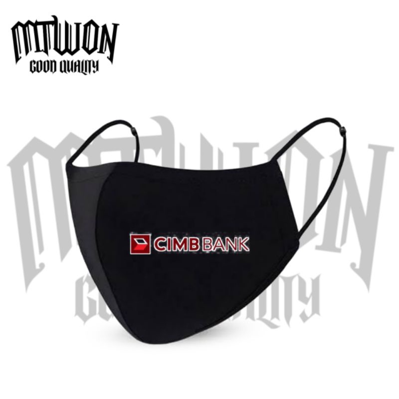 Masker CIMB BANK / kain 3 lapis/ply /black Earloop headloop / pria wanita dewasa / masker hitam/kn95