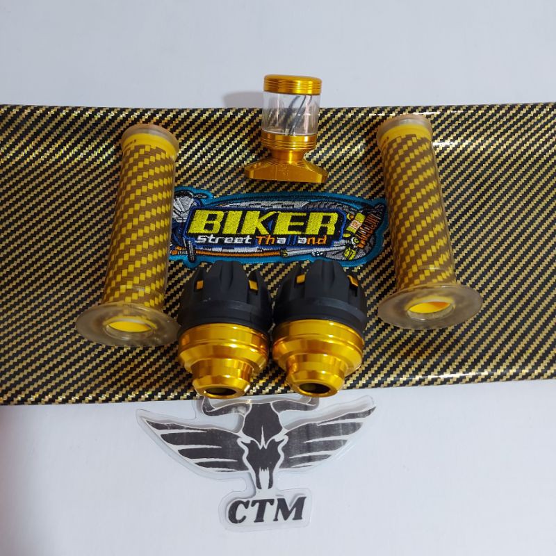PAKET KULIT JOK + STEMPEL KACA TRANSPARAN GOLD + GRIP CARBON + JALU AS RODA DEPAN GOLD