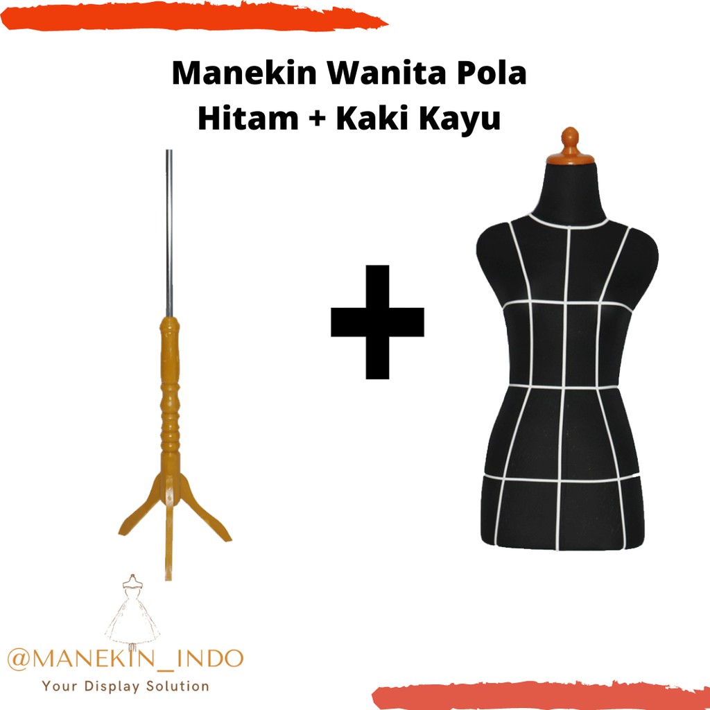 MANEKIN WANITA POLA HITAM + TIANG KAYU|MANEKIN JAHIT|MANEKIN WANITA|MANEKIN BAJU
