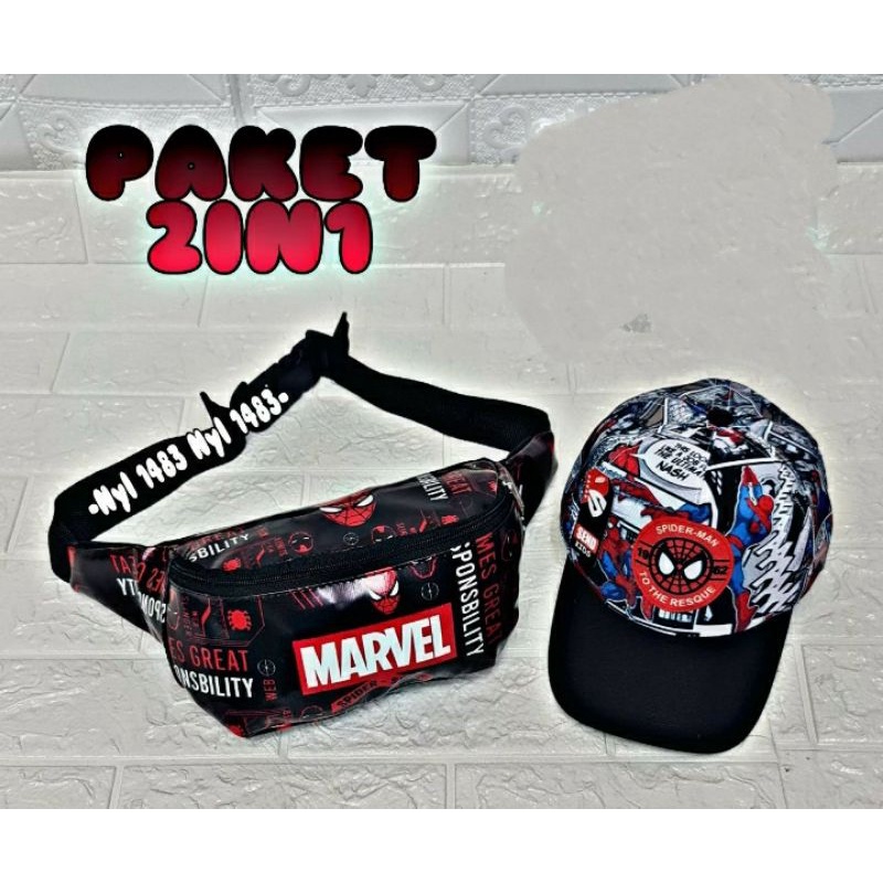 MARVEL Spiderman Waistbag anak laki-laki tas SLempang bahu spiderman