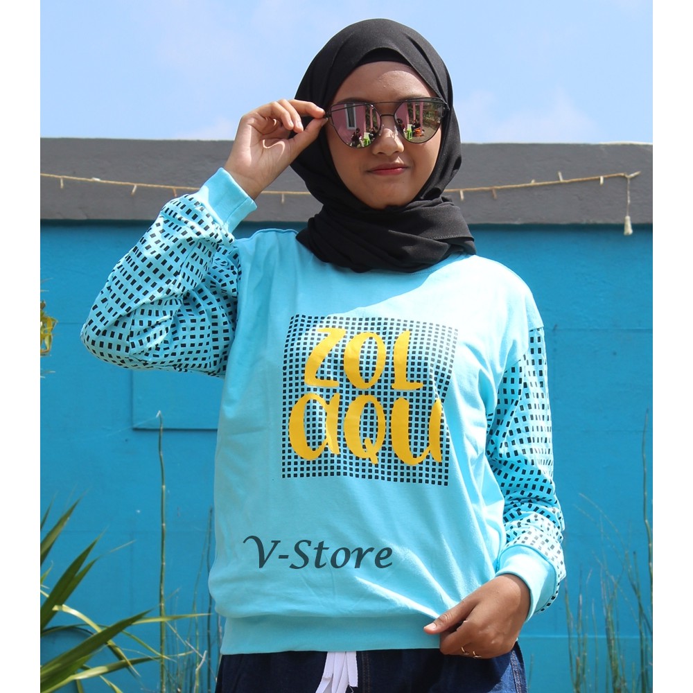 Kaos Zolaqu Biru Muda Motif Baru Kaos Wanita Terbaru Atasan Kaos Lengan Panjang