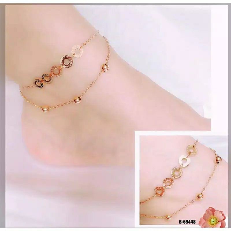 Gelang Kaki 2Layer Romawi Titanium Rosegold