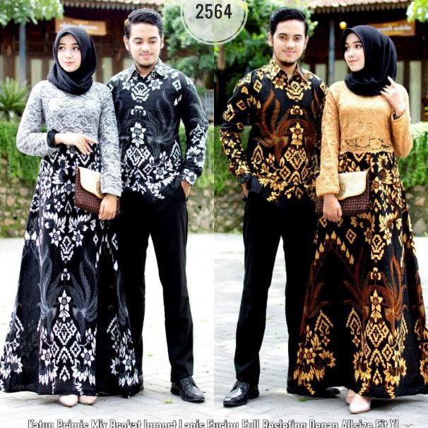 Batik Couple / Batik Sarimbit Gamis Brokat 2564 - grey, M