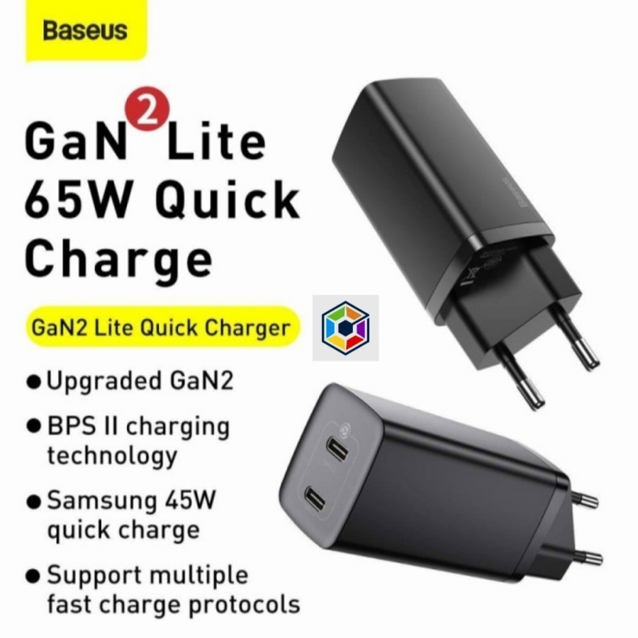 Baseus Charger 65W GaN2 Lite 2port C+C Quick Charger EU Plug