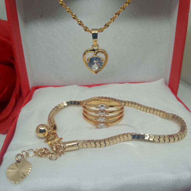 set perhiasan wanita dewasa 25,set perhiasan titanium asli anti luntur terbaru, perhiasan 1 set lengkap kalung gelang cincin