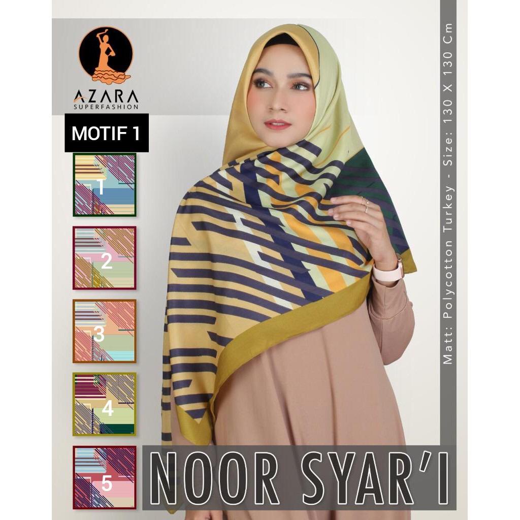 SYAR'I AZARA NOOR Motif Scarf Segiempat Hijab Jilbab Syari Jumbo 130x130 Voal Polycotton