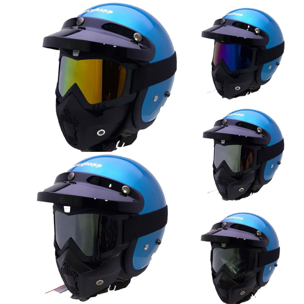 Helm Cargloss Ice Blue Dengan Google Mask