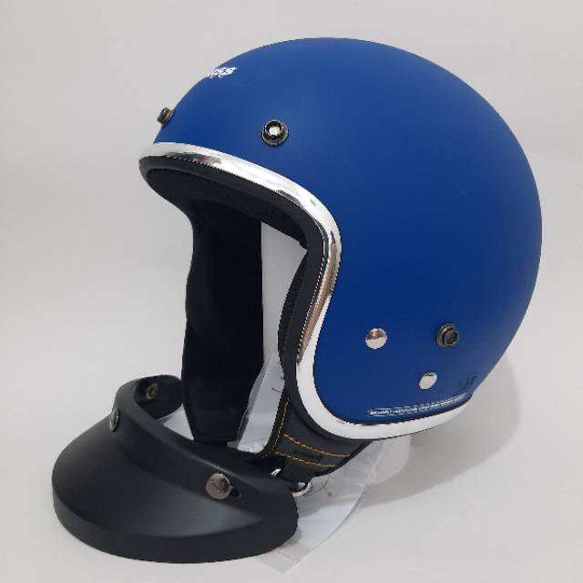 Helm Cargloss Retro Biru Doff Dengan List Chrome