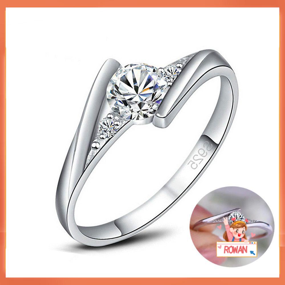 Cincin Berlian Bulat Bahan Alloy Ukuran 5-10 Warna-Warni Gaya Klasik Untuk Wanita