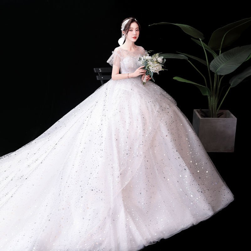 153 White Bling Bling Women Bridal Long Tail Wedding Party Gown Dress