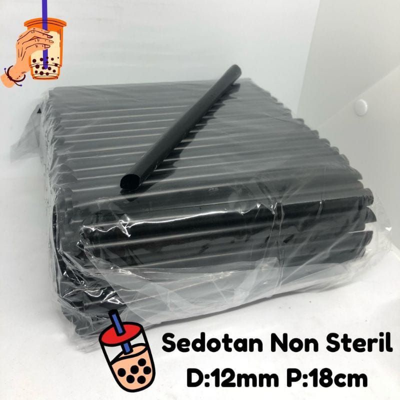 Pipet Boba / Sedotan Bubble Hitam 12mm Panjang 18cm Non Steril