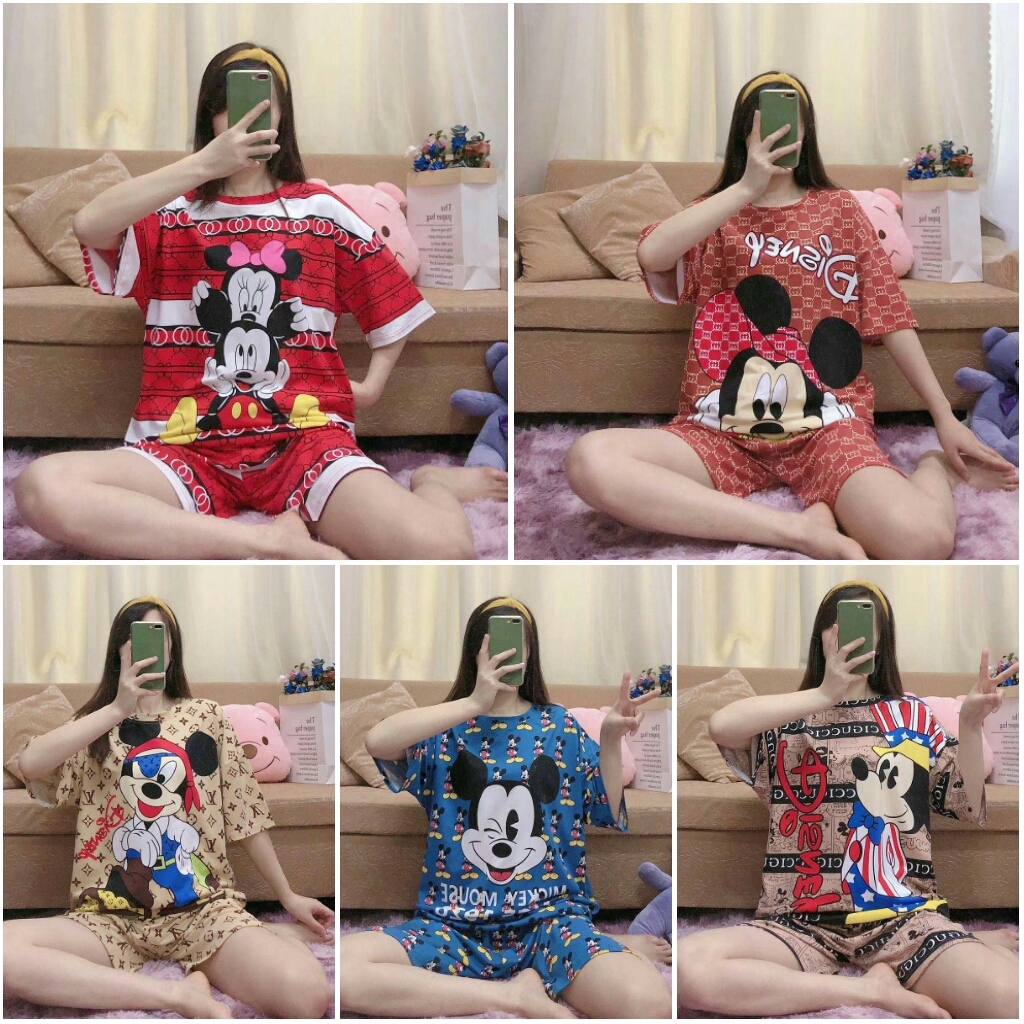 CP &amp; HP OVERSIZE /Piyama /Baju Tidur Dewasa CP &amp; HP /Bahan SPANDEK Import motif MICKEY