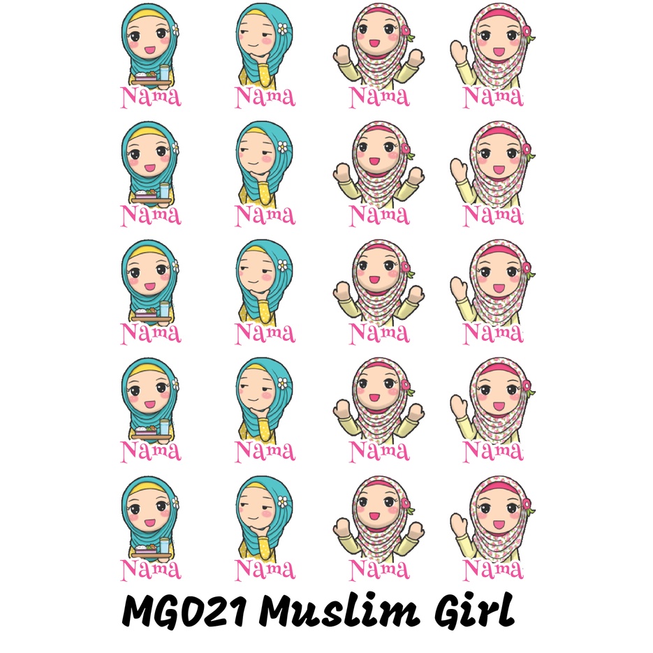 

Sticker Nama Cutting Label Waterproof Tahan Air Muslim Girl 21 (MG021)