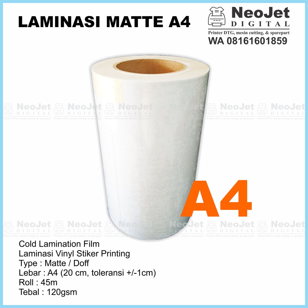 

Promo Laminasi Dingin Matte Doff Buram 120 gsm A4 Roll 45m / 50 Yard
