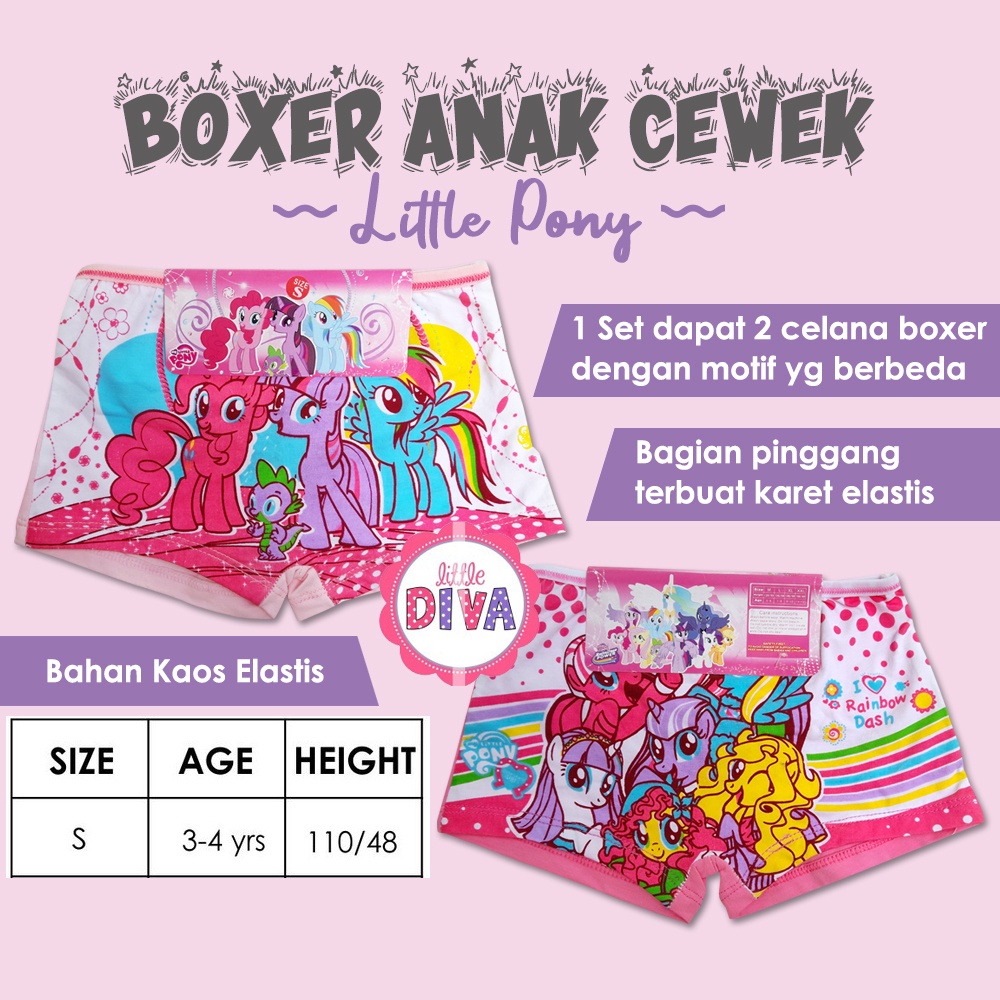 Celana Boxer Anak Perempuan 1 SET isi 2 Size S M L XL Celana Dalam Bokser cd girl frozen little ponny