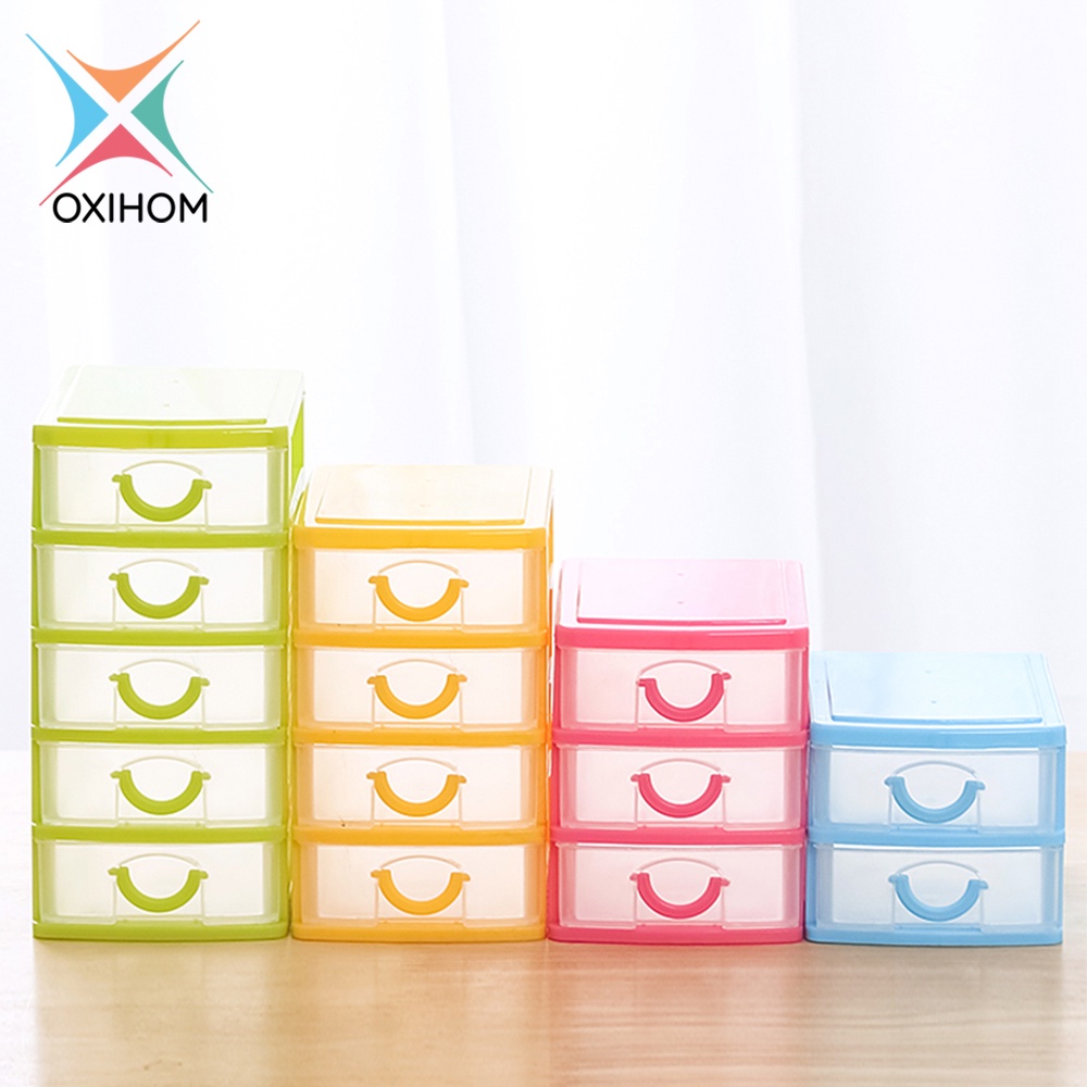Oxihom Laci Plastik Susun Mini Kecil Drawer Storage Cabinet