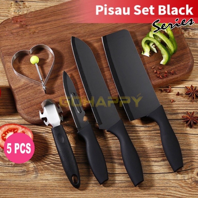 Gohappy - Pisau set knight black 5 pcs Gohappy - Pisau dapur