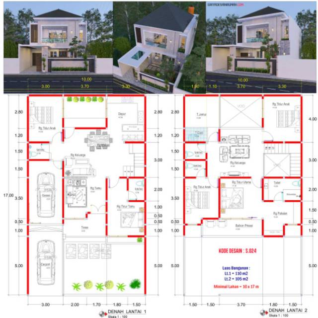 Denah Rumah 2 Lantai 8x12 Dengan Garasi Motor Dan Mobil Dekorasi Rumah 9732