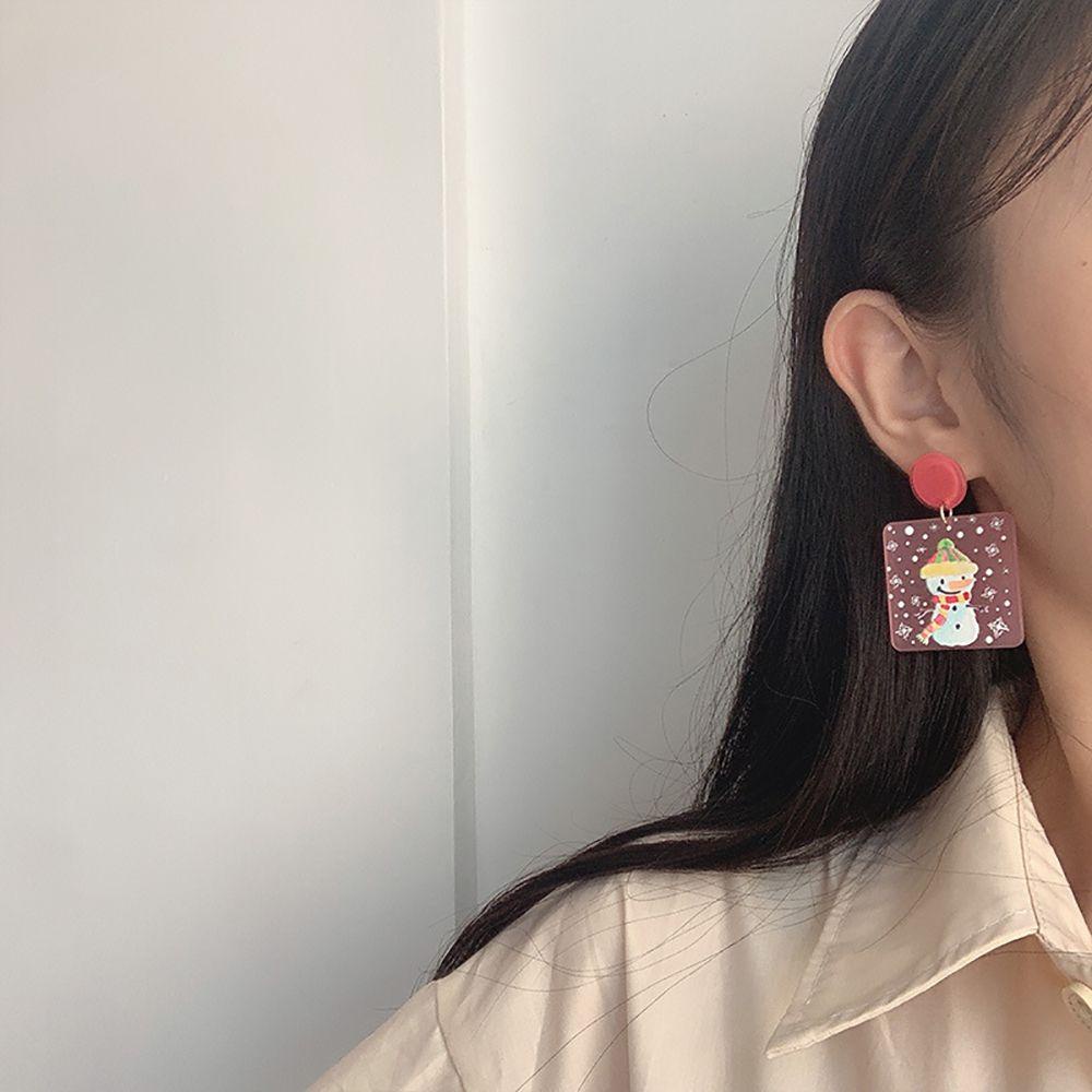 Anting Stud Desain Pohon Natal Santa Claus Bahan Akrilik Untuk Wanita