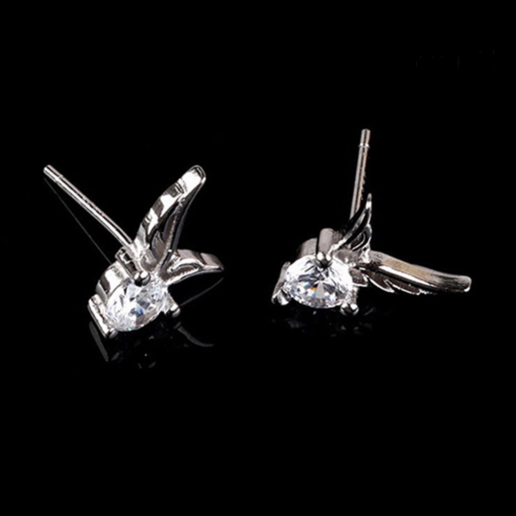 OW@ Earrings Exquisite Angle Wing Pattern Plated Silver Rhinestone Women Ear Studs for Women