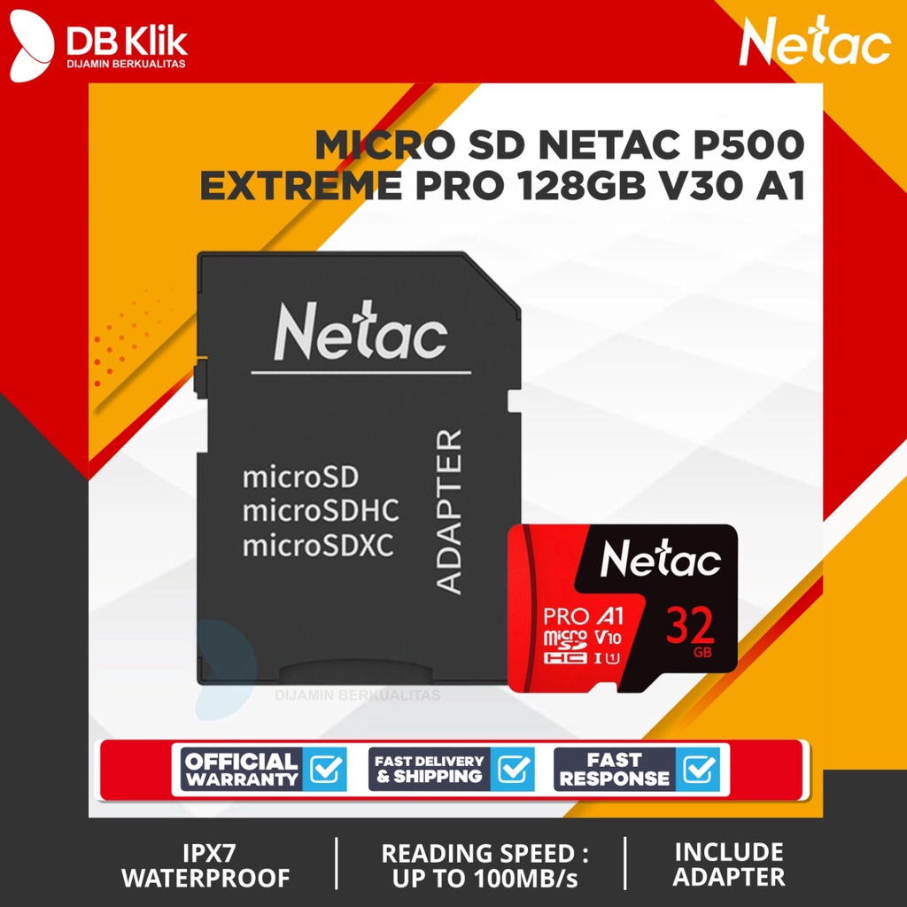 Micro SD NETAC P500 Extreme PRO 128GB V30 A1 with Adapter - NETAC 128G