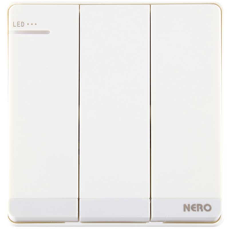 DECORA Q71632D-White Saklar 3 Gang With LED Locator NERO