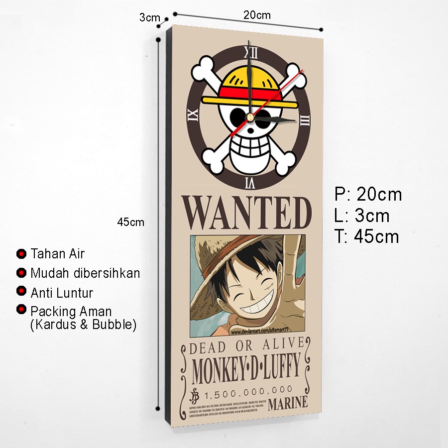 Jam Dinding One Piece Wanted Bounty Luffy Hiasan Dinding Poster Onepiece
