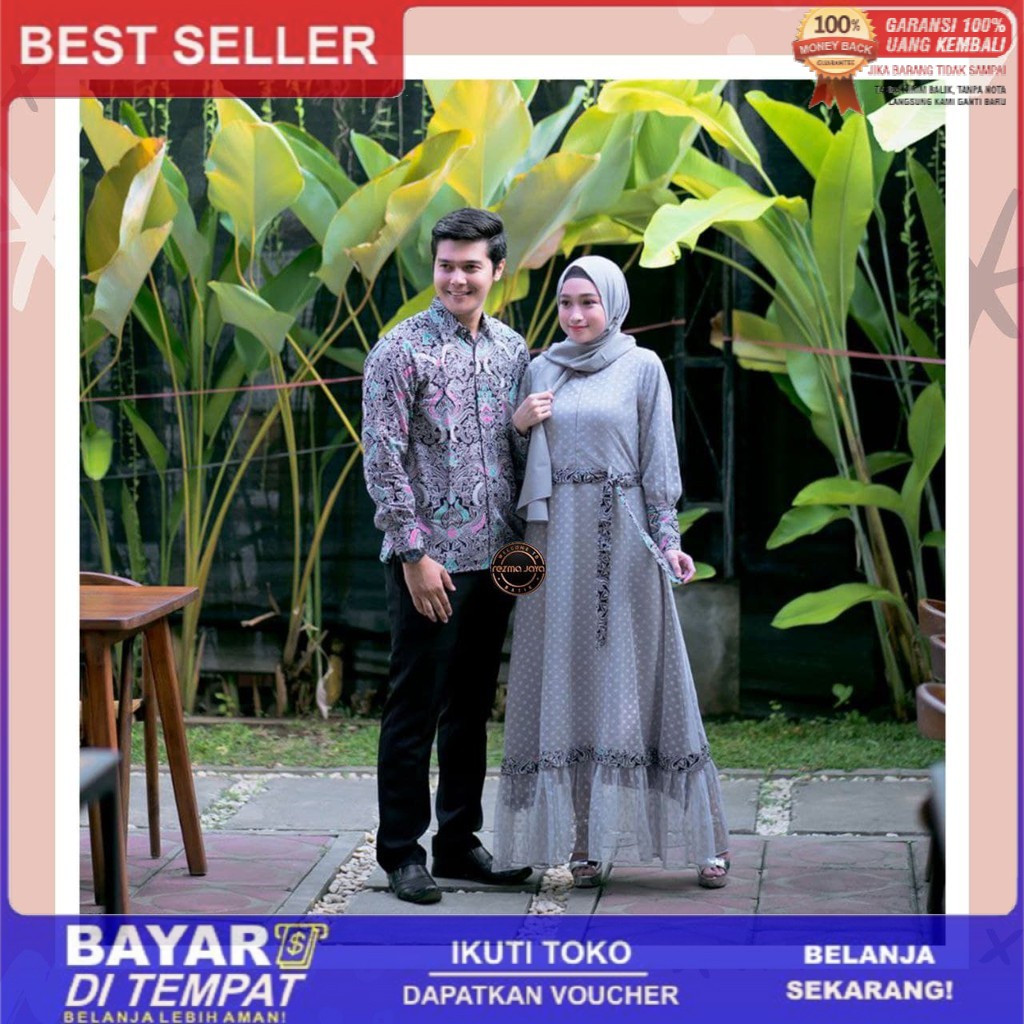 BAJU BATIK COUPLE ORIGINAL/KEMEJA BATIK PRIA LENGAN PANJANG/GAMIS BATIK MODERN/KEBAYA COUPLE/ABU-ABU