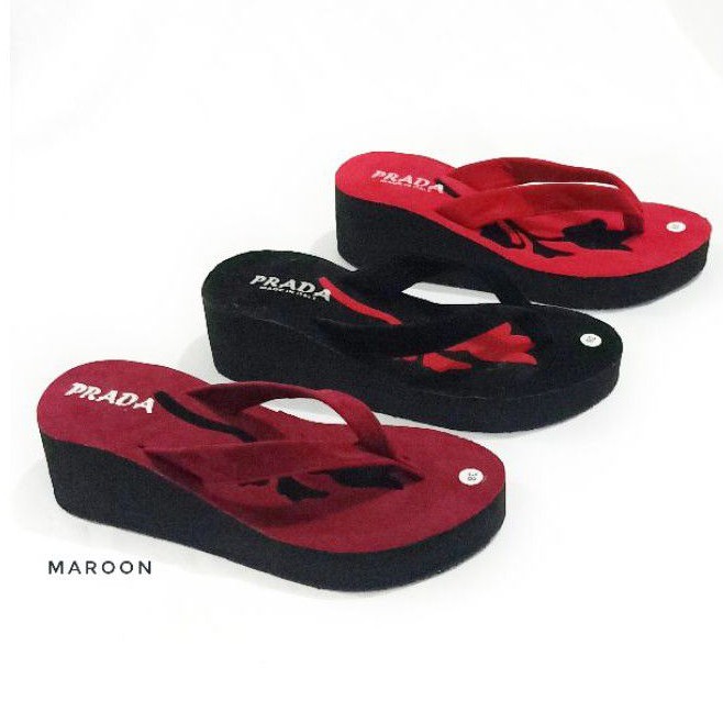 LUXURY - SANDAL WEDGES WANITA JEPIT - SANDAL JAPIT WANITA - SANDAL WEDGES SPON (PRADA MAWAR)