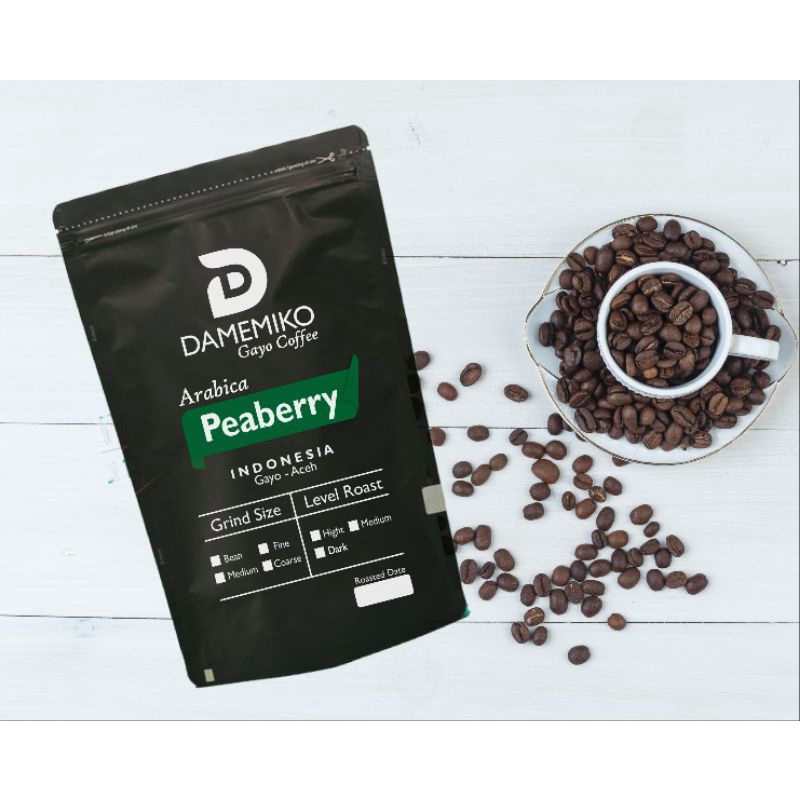 

Kopi Aceh Gayo Arabika Peaberry 100g - Biji/Bubuk - DAMEMIKO Coffee