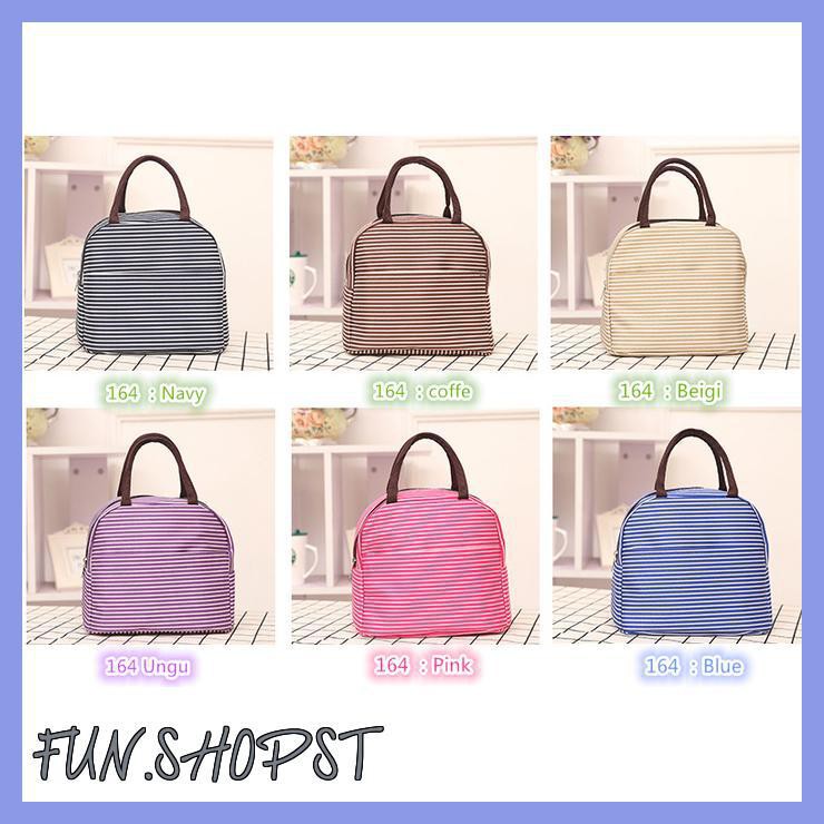 LUNCH BAG COOLER BAG TAS BEKAL GARIS GARIS - PINK FANTA