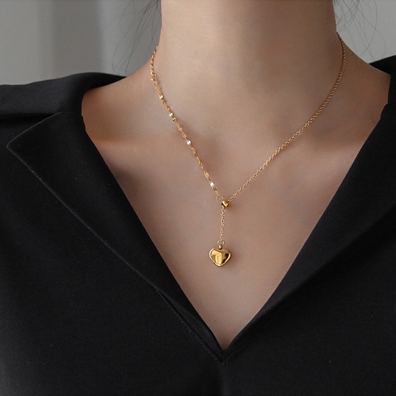 kalung titanium cantik dewasa hati simple panjang