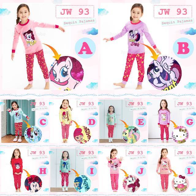 Piyama gw little pony,hellokitty,shine piyama anak perempuan