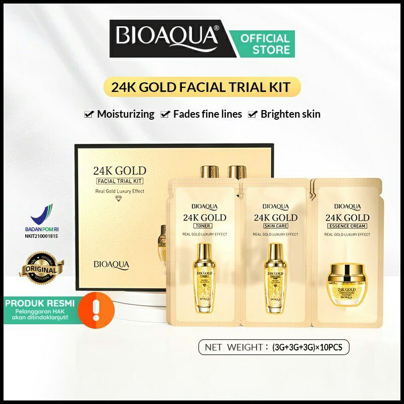 Bioaqua 24K Gold Facial TRIAL KIT perawatan wajah set glowing serum