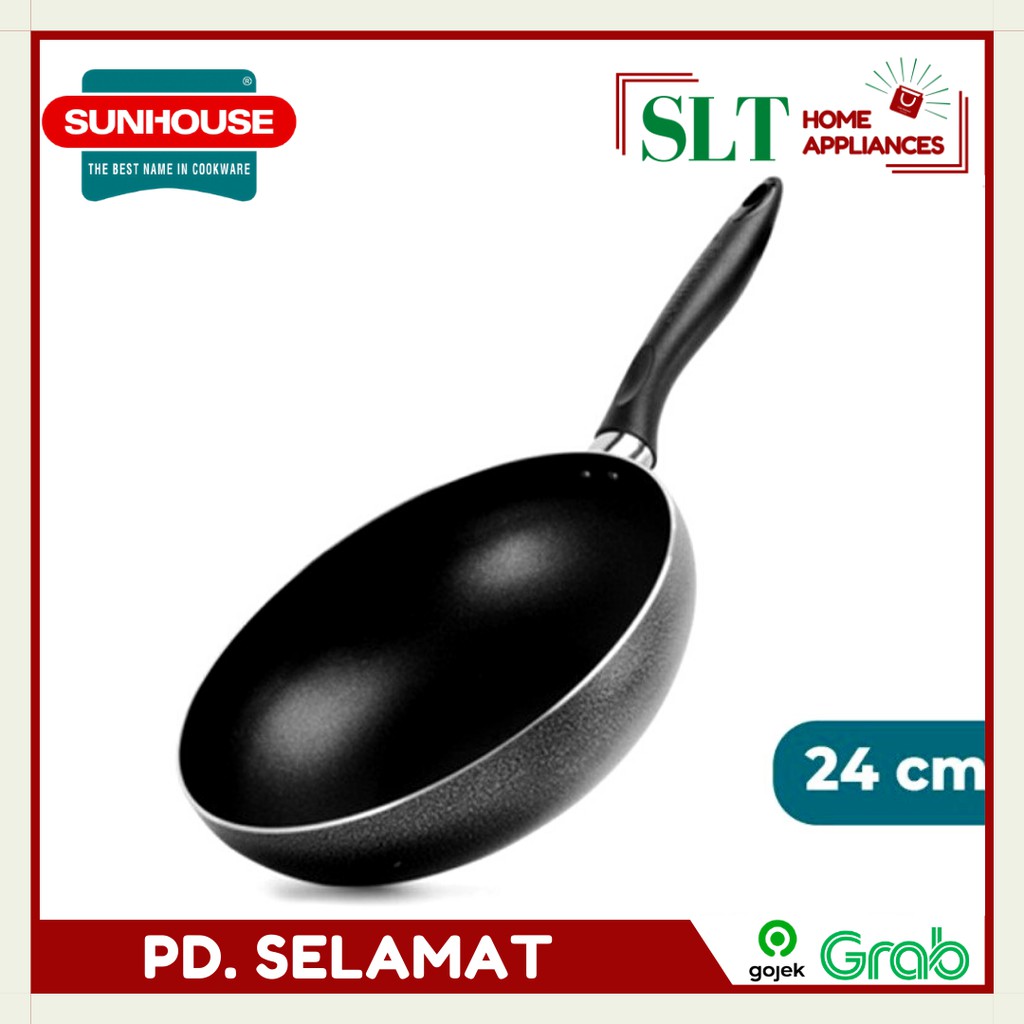 Sunhouse SHS24 Wok Pan Angti Lengket Hitam 24 cm